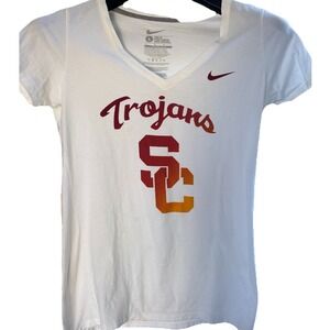 Nike USC Trojans Shirt‎ Women's Size Large White Short Sleeve Swoosh Drifit Slim